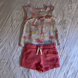 Gap Tie Dye Ruffle Sleeveless Top & Carter’s Pink Ruffle Pocket Shorts, Size 18M